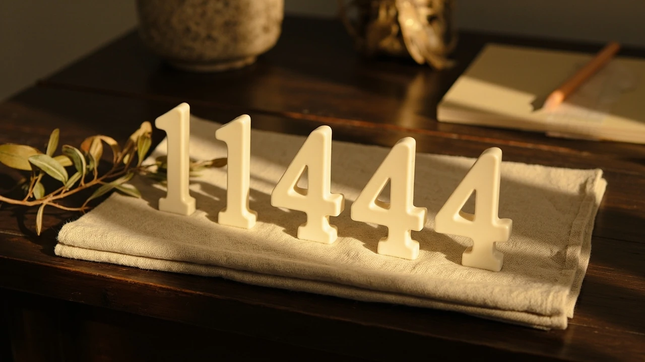 Engelszahl 1444 als leuchtende Ziffern auf dunklem Hintergrund, Symbolik und Bedeutung