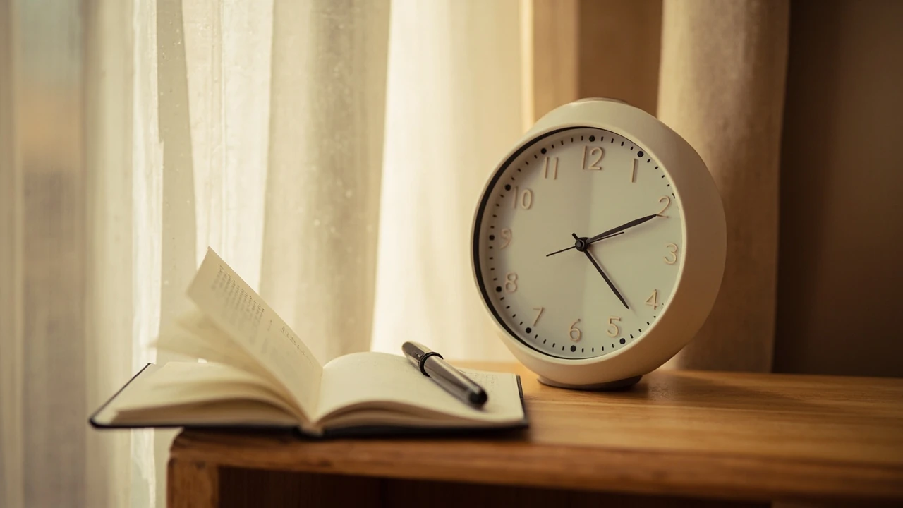 Analoge Uhr mit der Zeitanzeige 13:13 vor dunklem Hintergrund zur 13:13 Bedeutung